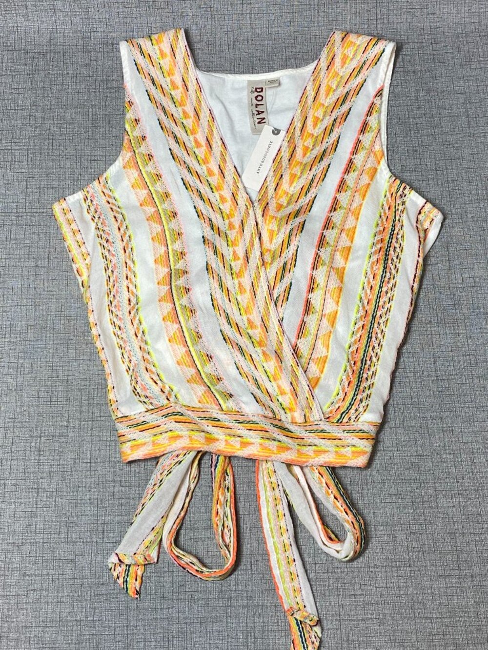 ANTHROPOLOGIE Dolan Top Embroidery V Neck Surplice Top Vest Side Ties Boho Med